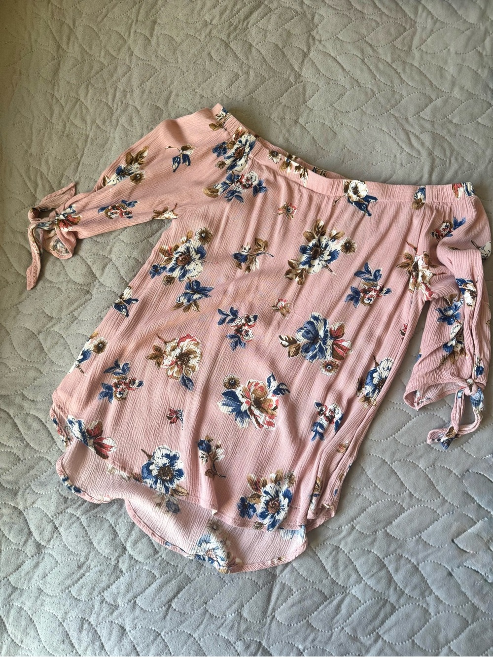 Cato Pink Floral Off-Shoulder Tie-Sleeve Top